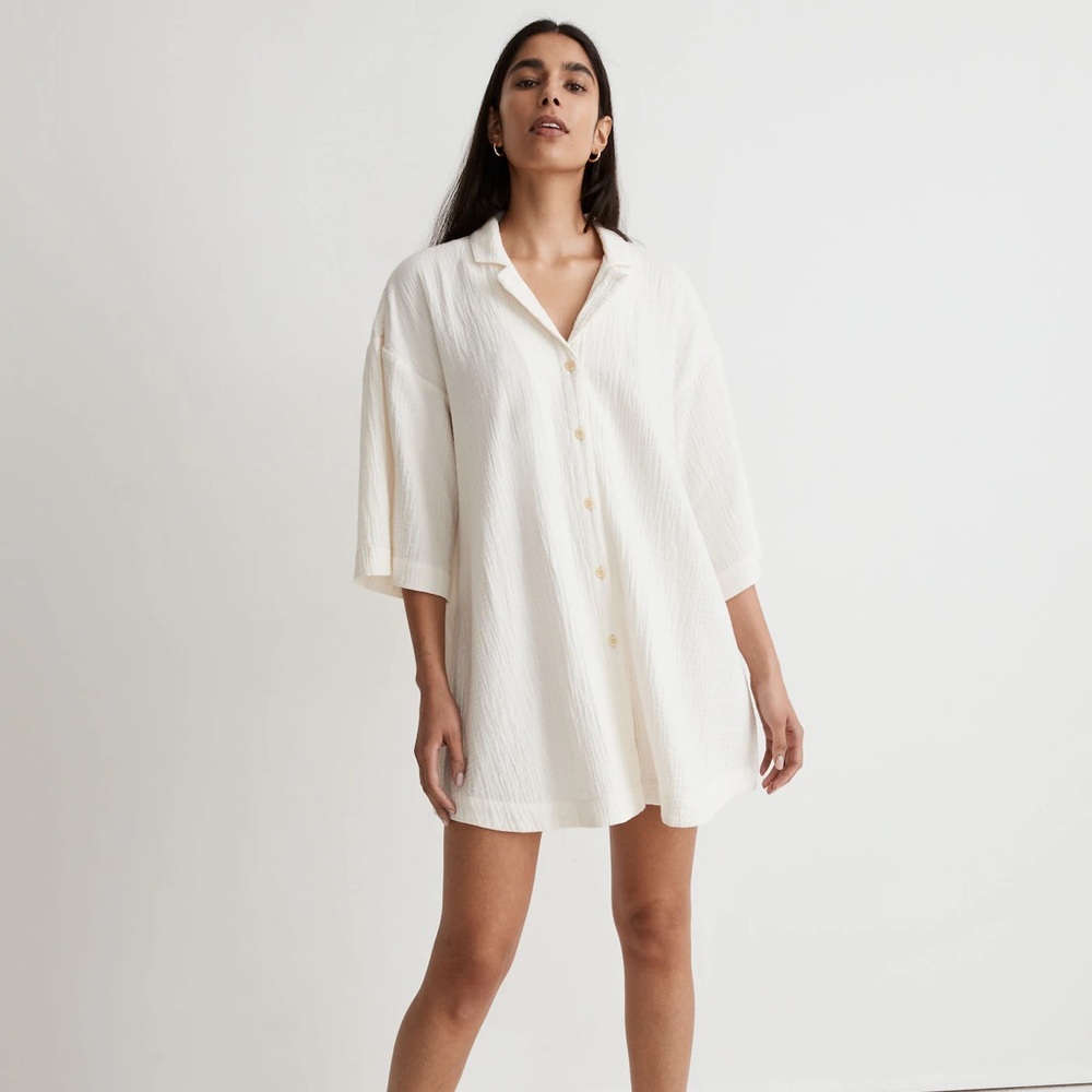 Madewell Crinkle Cotton Cover-Up Mini Shirtdress
